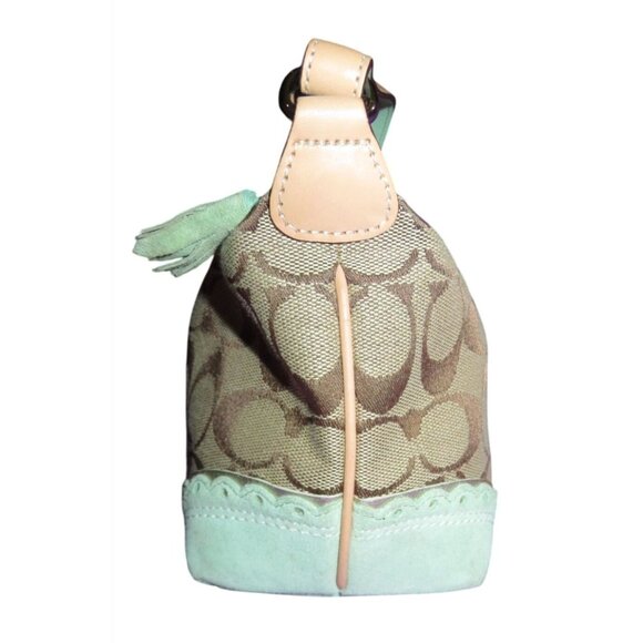 Coach 2000's Y2K Signature Collection Khaki Canvas & Green Suede demi baguette - Picture 3 of 14